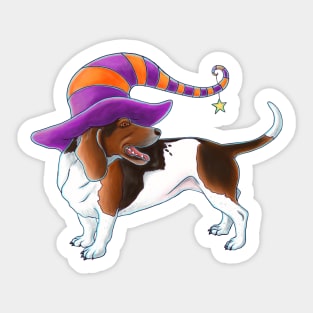 Basset Hound Halloween Witch Hat Sticker